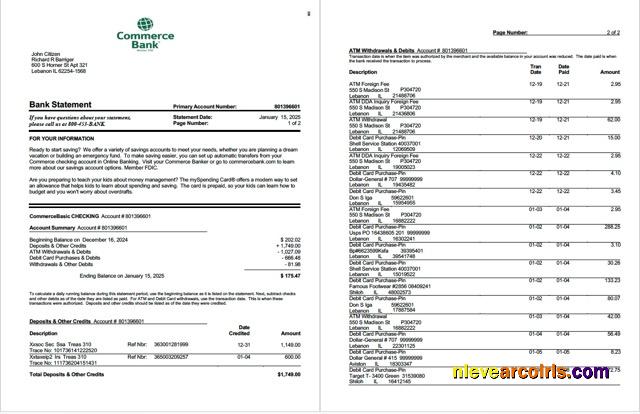 USA Commerce Bank statement Word and PDF, 2 pages